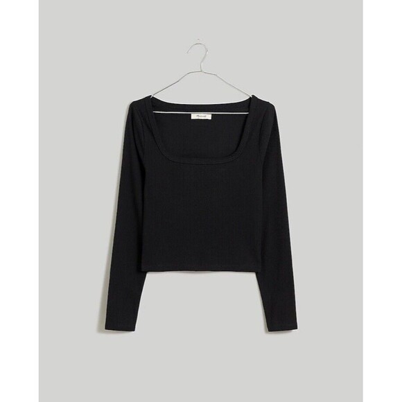 Madewell Square-Neck Long-Sleeve Crop Tee in Sleekhold NWT Size XS - Picture 1 of 7